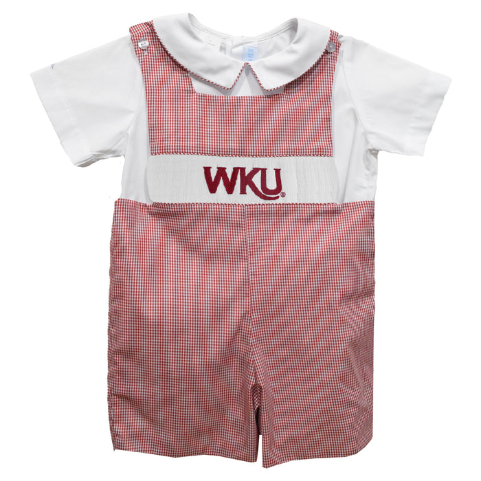 Western Kentucky Hilltoppers  Smocked Red Cardinal Gingham Jon Jon And Short Sleeve White Shirt