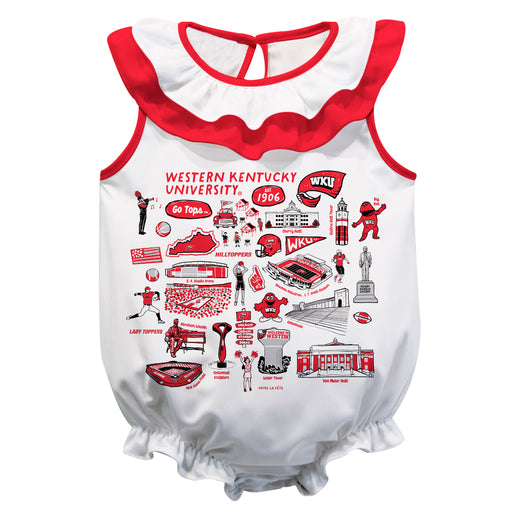 Western Kentucky Hilltoppers  White Hand Sketched Vive La Fete Impressions Artwork Sleeveless Ruffle Onesie Bodysuit