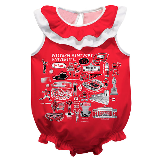 Western Kentucky Hilltoppers  Red Hand Sketched Vive La Fete Impressions Artwork Sleeveless Ruffle Onesie Bodysuit