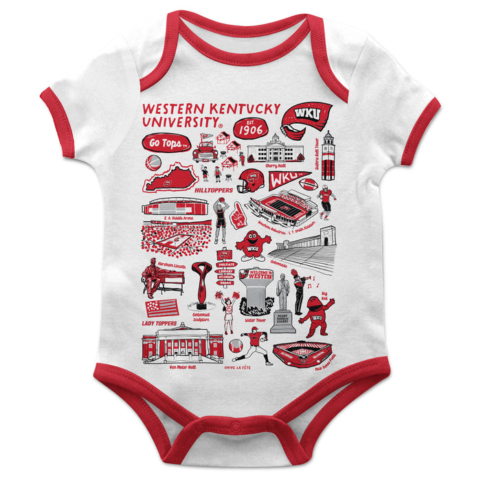 Western Kentucky Hilltoppers Hand Sketched Vive La Fete Impressions Artwork Infant White Short Sleeve Onesie Bodysuit