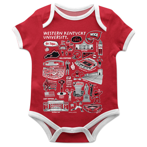 Western Kentucky Hilltoppers Hand Sketched Vive La Fete Impressions Artwork Infant Red Short Sleeve Onesie Bodysuit