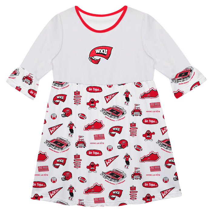 Western Kentucky Hilltoppers 3/4 Sleeve Solid White Repeat Print Hand Sketched Vive La Fete Impressions Artwork on Skirt