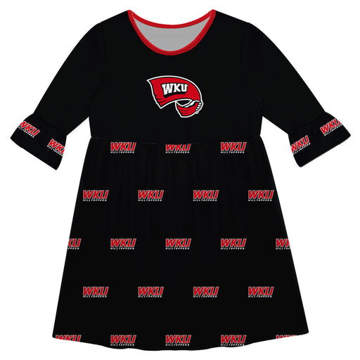 Western Kentucky Hilltoppers Vive La Fete Girls Game Day 3/4 Sleeve Solid Black All Over Logo on Skirt