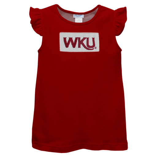 Western Kentucky Hilltoppers  Smocked Red Knit Angel Wing Sleeves Girls Tshirt