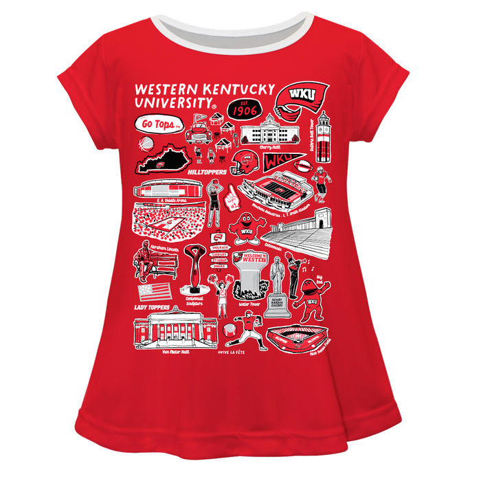 Western Kentucky Hilltoppers Hand Sketched Vive La Fete Impressions Artwork Red Short Sleeve Top