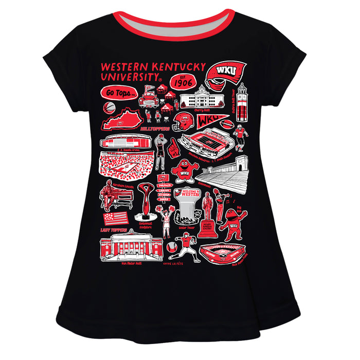 Western Kentucky Hilltoppers Hand Sketched Vive La Fete Impressions Artwork Black Short Sleeve Top