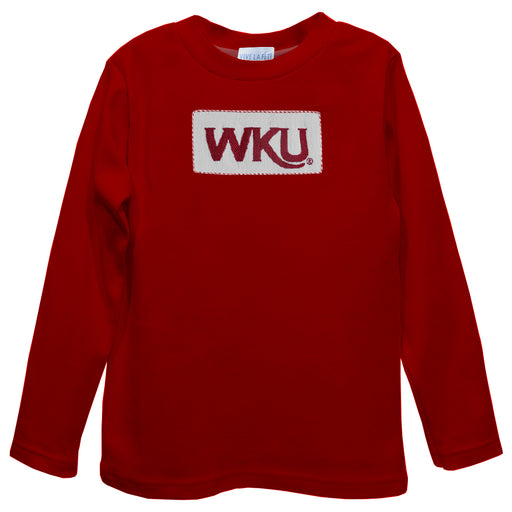 Western Kentucky Hilltoppers  Smocked  Red  Knit Long Sleeve Boys Tee Shirt