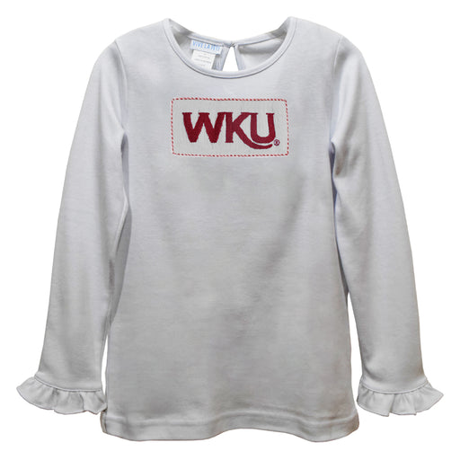 Western Kentucky Hilltoppers  Smocked White Knit Ruffle Long Sleeve Girls Tshirt