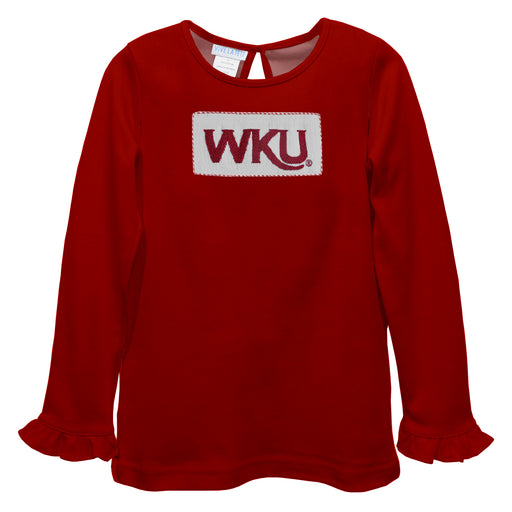 Western Kentucky Hilltoppers  Smocked Red Knit Ruffle Long Sleeve Girls Tshirt