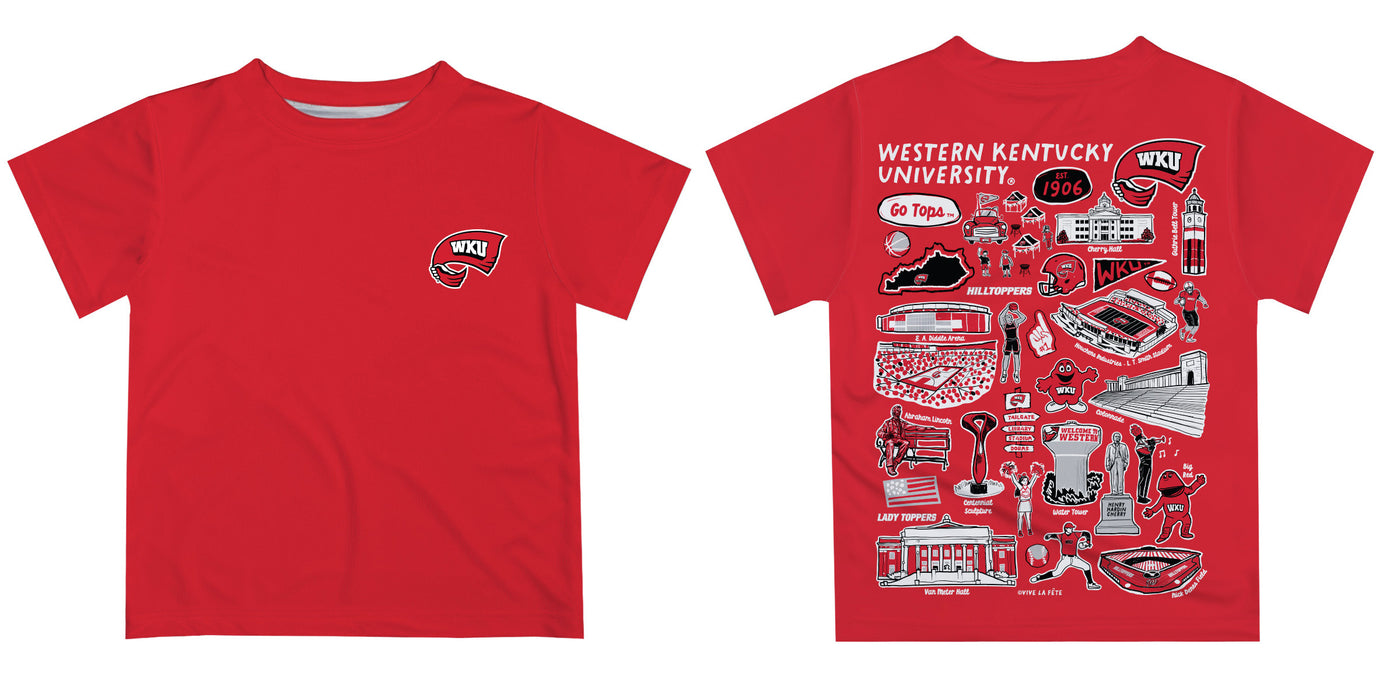 Western Kentucky Hilltoppers Hand Sketched Vive La Fete Impressions Artwork Boys Black Short Sleeve Tee Shirt - Vive La Fête - Online Apparel Store