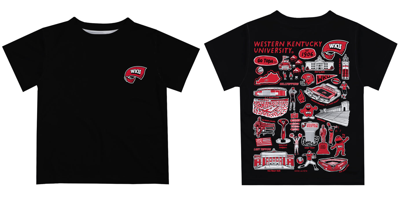 Western Kentucky Hilltoppers Hand Sketched Vive La Fete Impressions Artwork Boys Black Short Sleeve Tee Shirt - Vive La Fête - Online Apparel Store