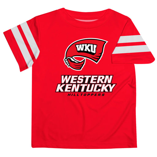 Western Kentucky Hilltoppers Vive La Fete Boys Game Day Red Short Sleeve Tee with Stripes on Sleeves