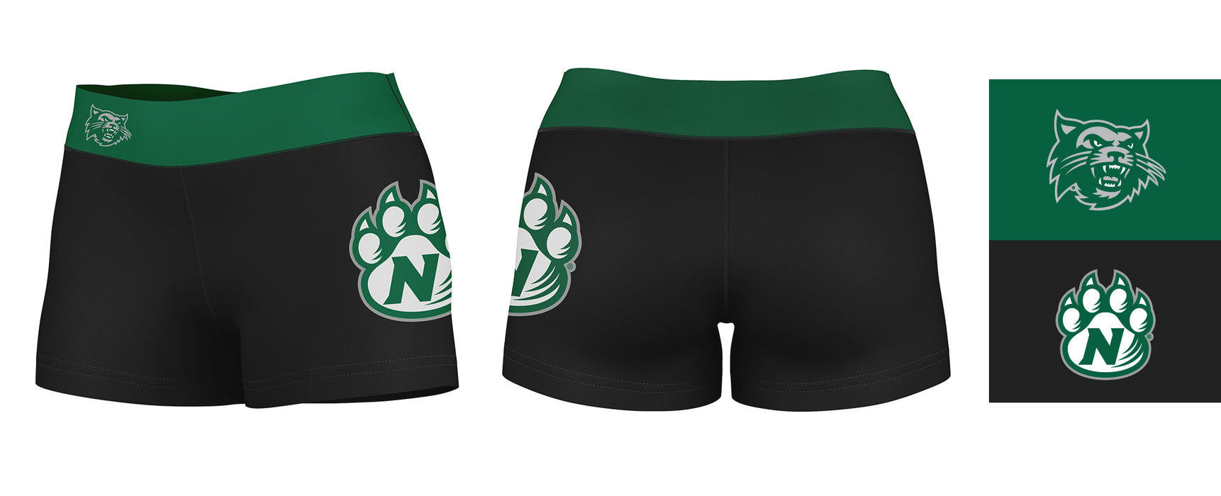 Northwest Missouri Bearcats Vive La Fete Logo on Thigh & Waistband Black & Green Women Booty Workout Shorts 3.75 Inseam" - Vive La Fête - Online Apparel Store