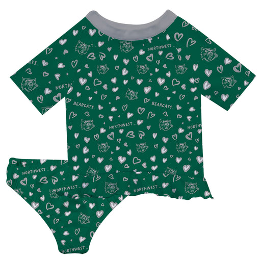 Northwest Missouri State University Bearcats Vive La Fete All Over Logo Green Long Sleeve Bikini Set