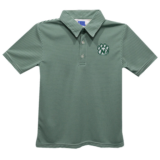 Northwest Missouri State University Bearcats Embroidered Hunter Green Stripes Short Sleeve Polo Box Shirt