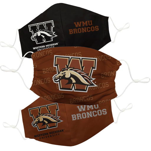 Western Michigan Broncos Face Mask Black and Brown Set of Three - Vive La Fête - Online Apparel Store