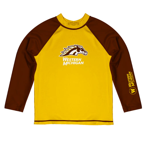 Western Michigan Broncos Vive La Fete Logo Gold Brown Long Sleeve Raglan Rashguard