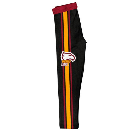 Winthrop Eagles Vive La Fete Girls Game Day Black with Maroon Stripes Leggings Tights
