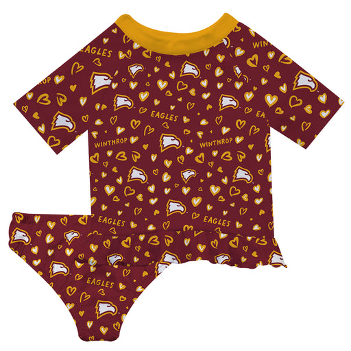 Winthrop University Eagles Vive La Fete All Over Logo Garnet Long Sleeve Bikini Set