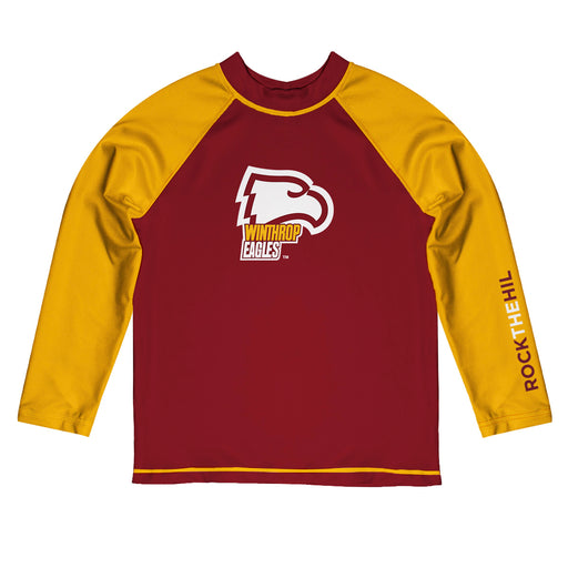Winthrop Eagles Vive La Fete Logo Garnet Gold Long Sleeve Raglan Rashguard