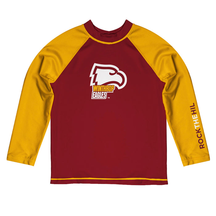 Winthrop Eagles Vive La Fete Logo Garnet Gold Long Sleeve Raglan Rashguard