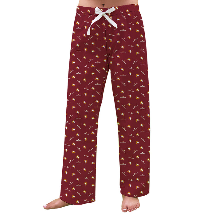 Winthrop Eagles Vive La Fete Game Day All Over Logo Women Garnet Lounge Pants