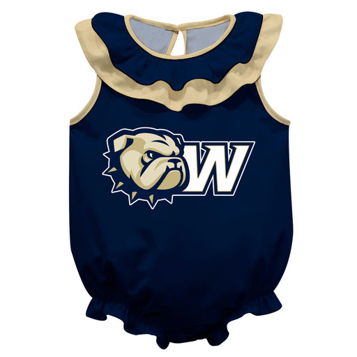 Wingate University Bulldogs Navy Sleeveless Ruffle Onesie Logo Bodysuit