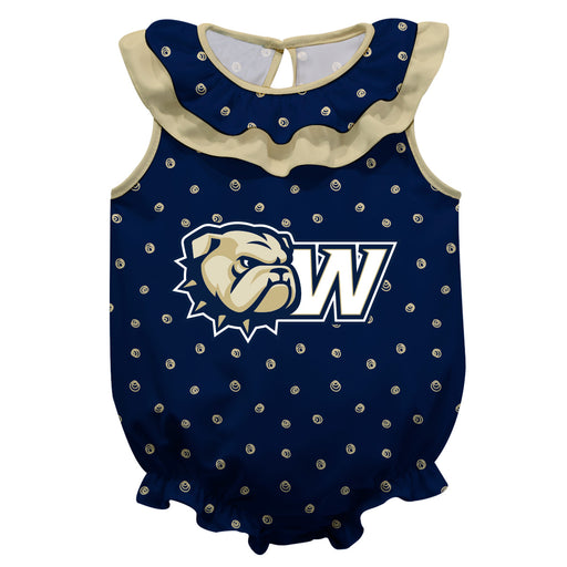 Wingate University Bulldogs Swirls Navy Sleeveless Ruffle Onesie Logo Bodysuit