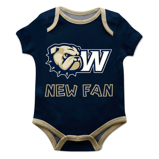 Wingate University Bulldogs Vive La Fete Infant Game Day Navy Short Sleeve Onesie New Fan Logo and Mascot Bodysuit