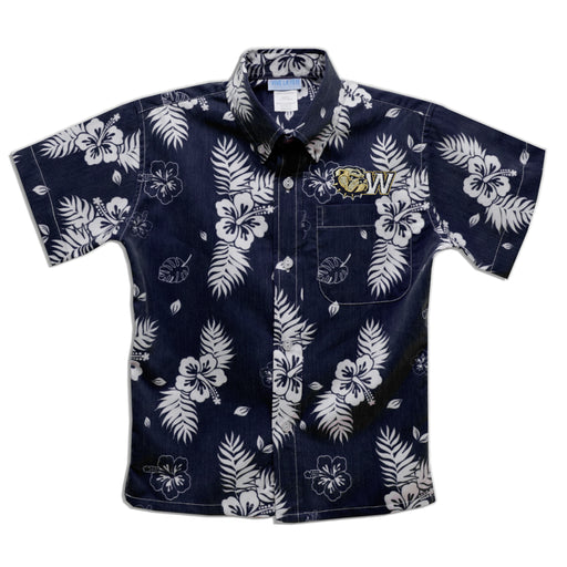 Wingate University Bulldogs Navy Hawaiian Short Sleeve Button Down Shirt