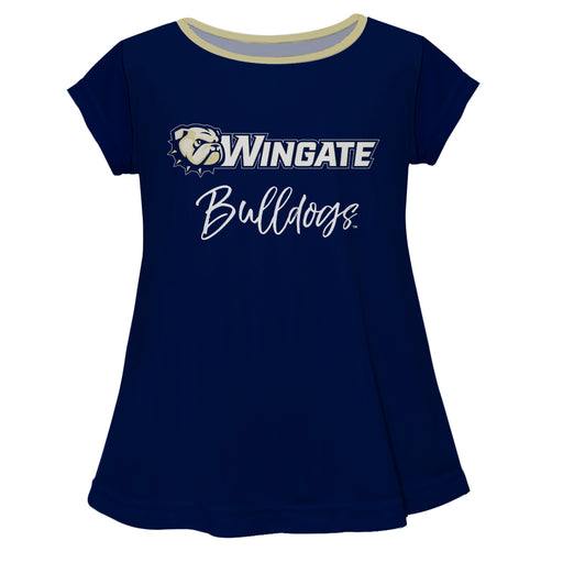 Wingate University Bulldogs Vive La Fete Girls Game Day Short Sleeve Navy Top with School Logo and Name
