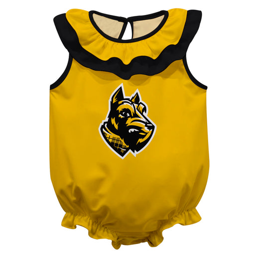 College of Wooster Fighting Scots Yellow Sleeveless Ruffle Onesie Logo Bodysuit