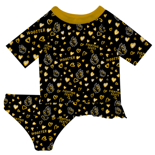 College of Wooster Fighting Scots Vive La Fete All Over Logo Black Long Sleeve Bikini Set