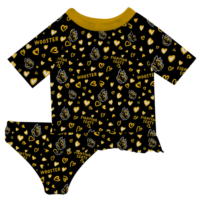 College of Wooster Fighting Scots Vive La Fete All Over Logo Black Long Sleeve Bikini Set