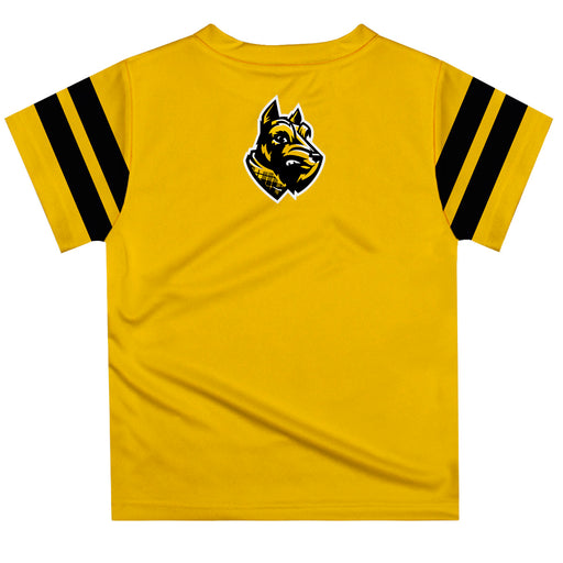 College of Wooster Fighting Scots Vive La Fete Boys Game Day Yellow Short Sleeve Tee with Stripes on Sleeves - Vive La Fête - Online Apparel Store