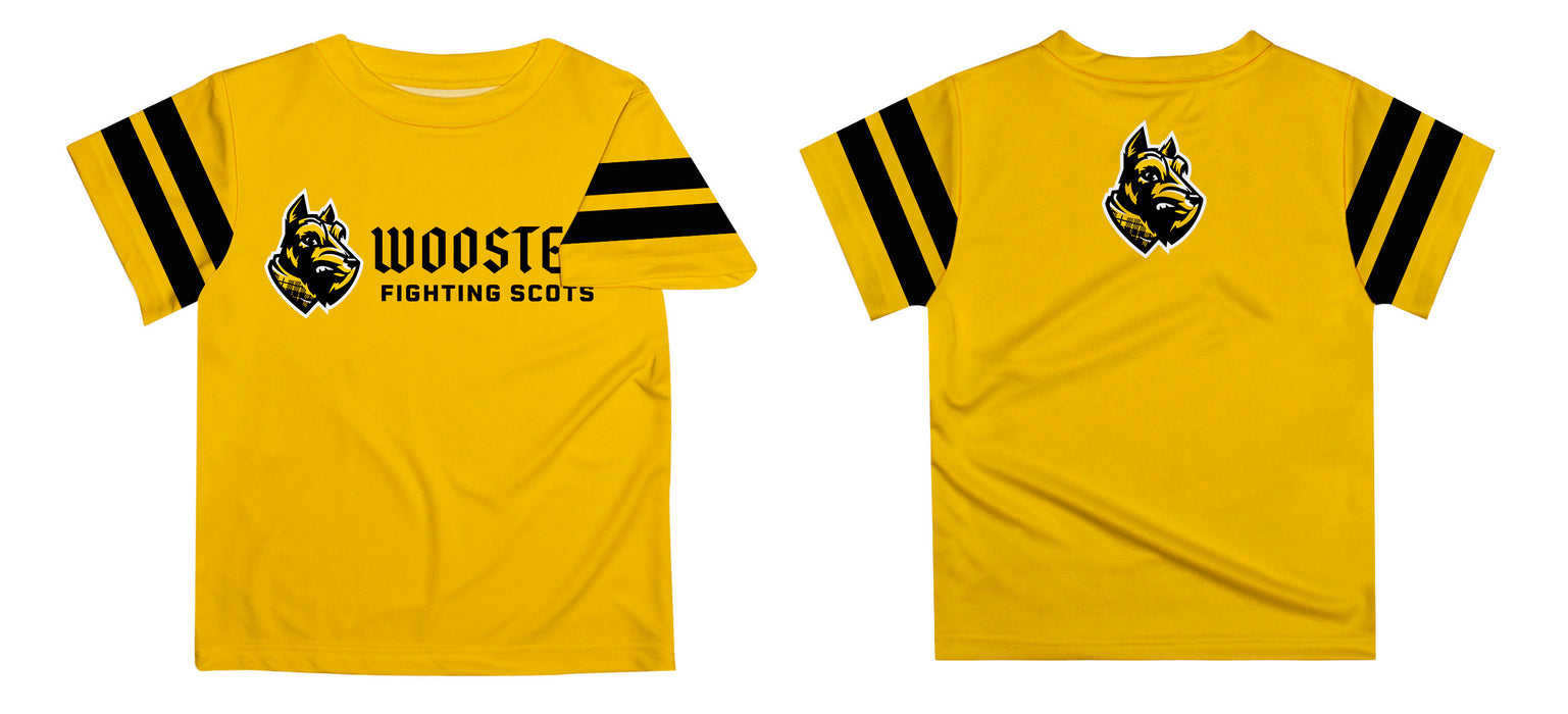 College of Wooster Fighting Scots Vive La Fete Boys Game Day Yellow Short Sleeve Tee with Stripes on Sleeves - Vive La Fête - Online Apparel Store