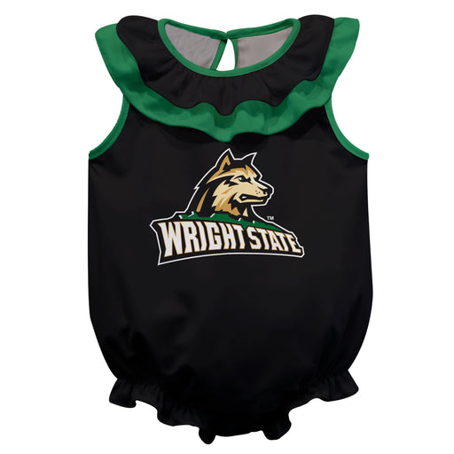 Wright State University Raiders Black Sleeveless Ruffle Onesie Mascot Bodysuit by Vive La Fete