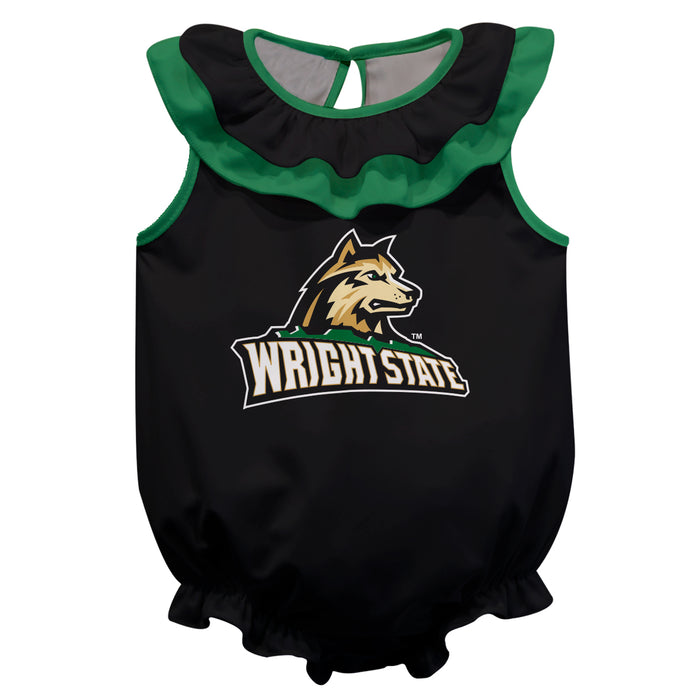 Wright State University Raiders Black Sleeveless Ruffle Onesie Mascot Bodysuit by Vive La Fete