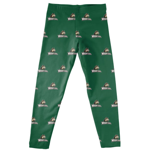 Wright State Raiders Vive La Fete Girls Game Day All Over Logo Elastic Waist Classic Play Green Leggings Tights