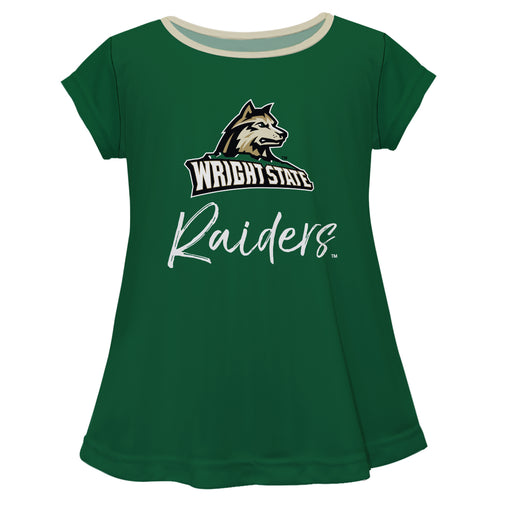 Wright State University Raiders Vive La Fete Girls Game Day Short Sleeve Green Top with School Logo and Name