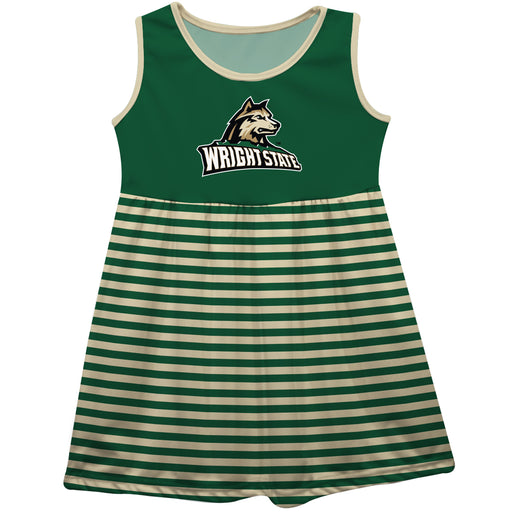 Wright State University Raiders Green and Gold Sleeveless Tank Dress with Stripes on Skirt by Vive La Fete