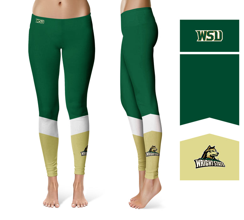 Wright State University Raiders Vive La Fete Game Day Collegiate Ankle Color Block Women Green Gold Yoga Leggings - Vive La Fête - Online Apparel Store