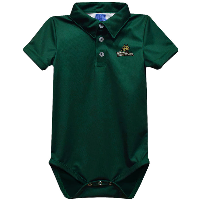 Wright State University Raiders Embroidered Hunter Green Solid Knit Polo Onesie