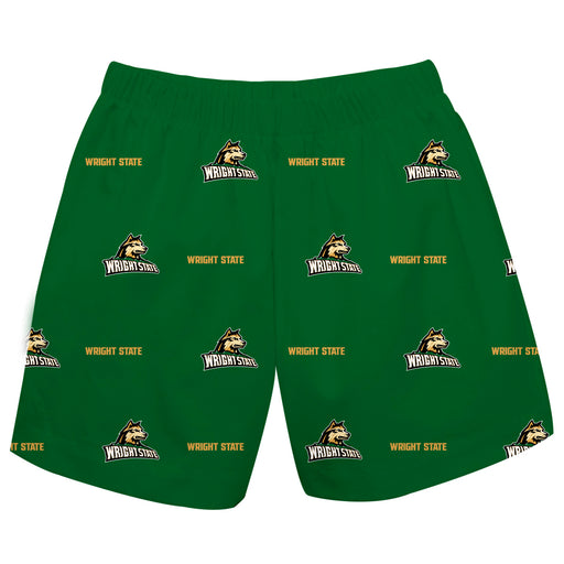 Wright State Raiders Vive La Fete Boys Game Day All Over Logo Elastic Waist Classic Play Green Pull On Short