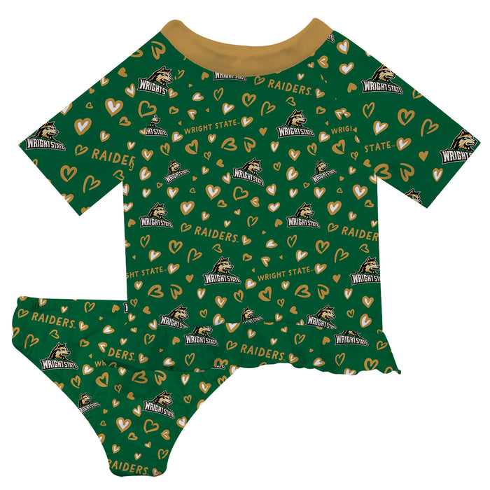 Wright State University Raiders Vive La Fete All Over Logo Green Long Sleeve Bikini Set