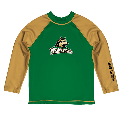 Wright State University Raiders Vive La Fete Logo Green Gold Long Sleeve Raglan Rashguard