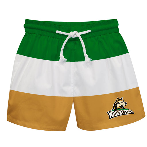 Wright State Raiders Vive La Fete Green White Gold Stripes Swimtrunks V1