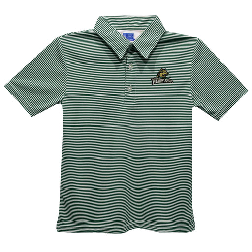 Wright State University Raiders Embroidered Hunter Green Stripes Short Sleeve Polo Box Shirt