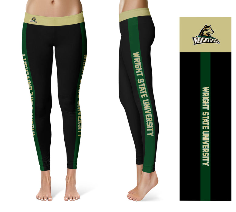 Wright State University Raiders Vive La Fete Game Day Collegiate Green Stripes Women Black Yoga Leggings 2 Waist Tights - Vive La Fête - Online Apparel Store