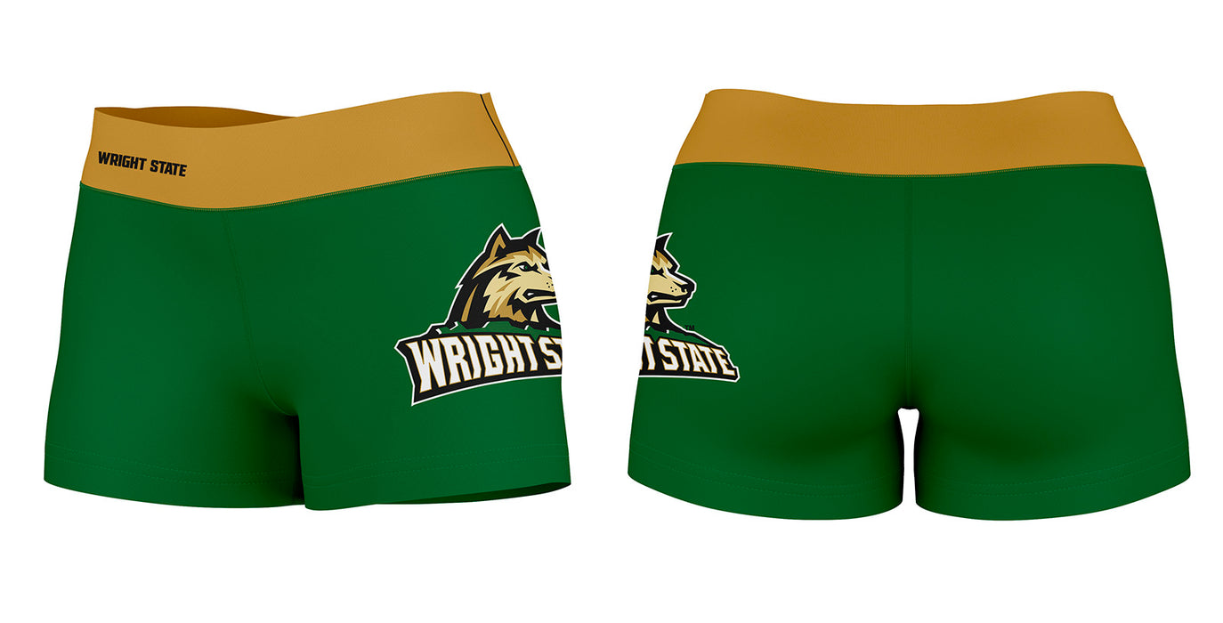 Wright State Raiders Vive La Fete Logo on Thigh & Waistband Green Gold Women Yoga Booty Workout Shorts 3.75 Inseam - Vive La Fête - Online Apparel Store